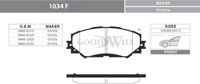 GoodWill 1034 F - Brake Pad Set, disc brake www.autospares.lv