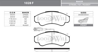 GoodWill 1028 F - Тормозные колодки, дисковые, комплект www.autospares.lv