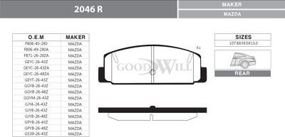 GoodWill 2046 R - Bremžu uzliku kompl., Disku bremzes www.autospares.lv