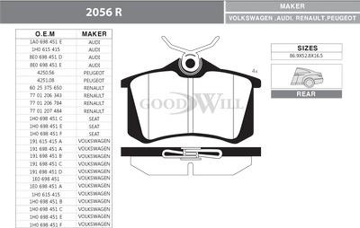 GoodWill 2056 R - Bremžu uzliku kompl., Disku bremzes www.autospares.lv