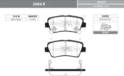 GoodWill 2066 R - Тормозные колодки, дисковые, комплект www.autospares.lv