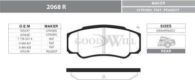 GoodWill 2068 R - Тормозные колодки, дисковые, комплект www.autospares.lv