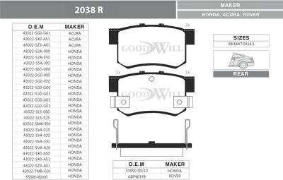 GoodWill 2038 R - Bremžu uzliku kompl., Disku bremzes autospares.lv