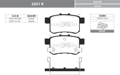 GoodWill 2021 R - Bremžu uzliku kompl., Disku bremzes www.autospares.lv