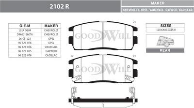 GoodWill 2102 R - Bremžu uzliku kompl., Disku bremzes www.autospares.lv