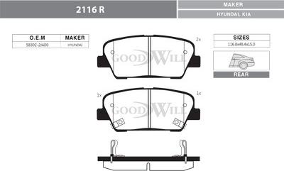 GoodWill 2116 R - Bremžu uzliku kompl., Disku bremzes www.autospares.lv