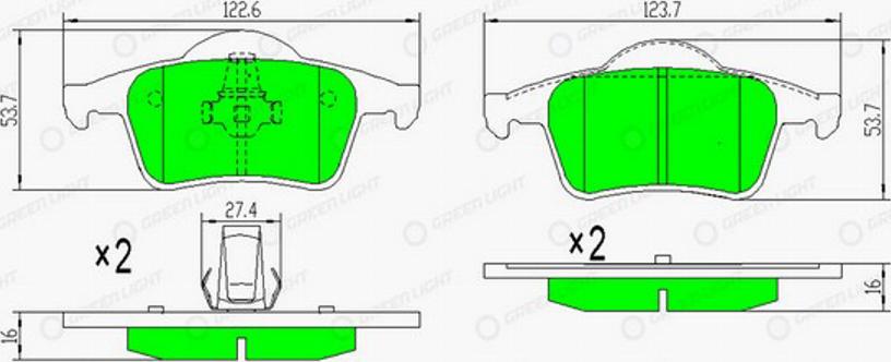 Green Light GLBP0125 - Bremžu uzliku kompl., Disku bremzes autospares.lv