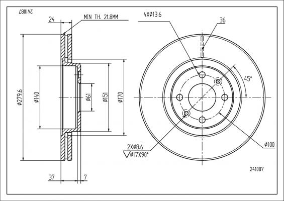 Hart 241 087 - Bremžu diski www.autospares.lv