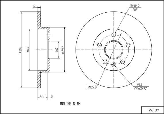 Hart 258 019 - Bremžu diski www.autospares.lv