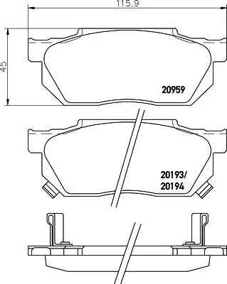 HELLA 8DB 355 005-641 - Тормозные колодки, дисковые, комплект www.autospares.lv