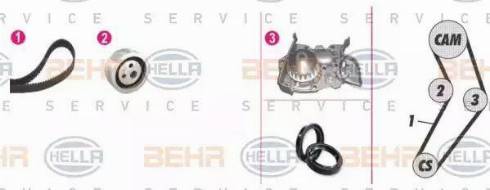 HELLA 8MP 376 801-881 - Водяной насос + комплект зубчатого ремня ГРМ www.autospares.lv