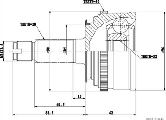 Herth+Buss Jakoparts J2824136 - Šarnīru komplekts, Piedziņas vārpsta www.autospares.lv