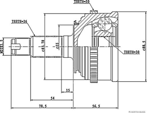 Herth+Buss Jakoparts J2824123 - Šarnīru komplekts, Piedziņas vārpsta www.autospares.lv