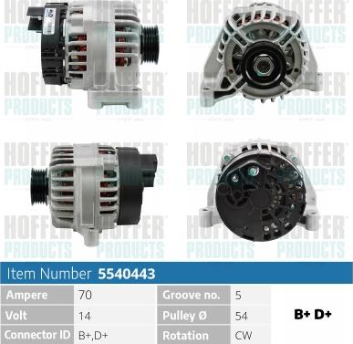 Hoffer H5540443 - Alternator www.autospares.lv