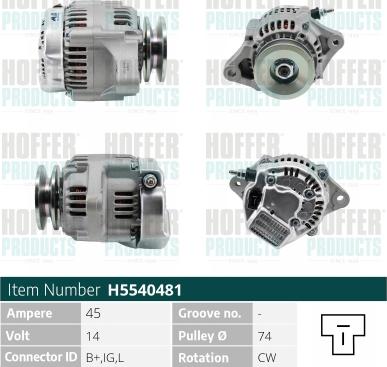 Hoffer H5540481 - Alternator www.autospares.lv