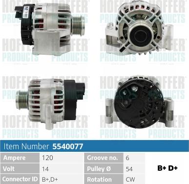 Hoffer H5540077 - Alternator www.autospares.lv