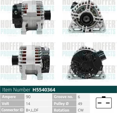 Hoffer H5540364 - Alternator www.autospares.lv