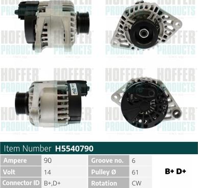 Hoffer H5540790 - Alternator www.autospares.lv