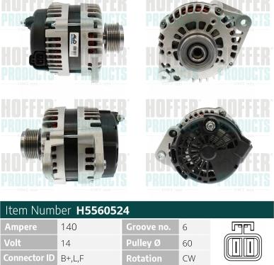 Hoffer H5560524 - Alternator www.autospares.lv