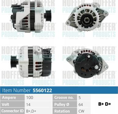 Hoffer H5560122 - Alternator www.autospares.lv