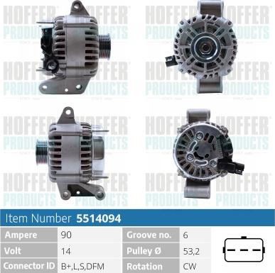 Hoffer H5514094 - Alternator www.autospares.lv