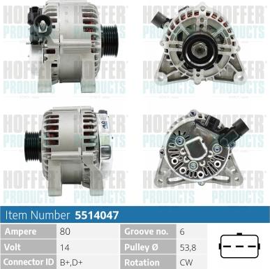 Hoffer H5514047 - Alternator www.autospares.lv