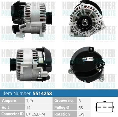 Hoffer H5514258 - Alternator www.autospares.lv