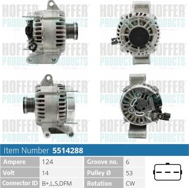 Hoffer H5514288 - Alternator www.autospares.lv