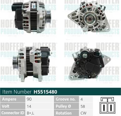 Hoffer H5515480 - Alternator www.autospares.lv