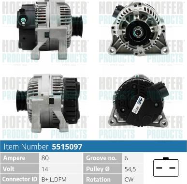 Hoffer H5515097 - Alternator www.autospares.lv