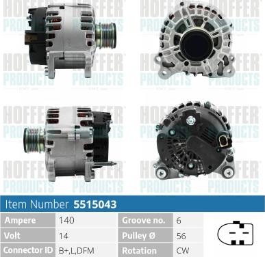 Hoffer H5515043 - Alternator www.autospares.lv