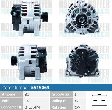 Hoffer H5515069 - Alternator www.autospares.lv