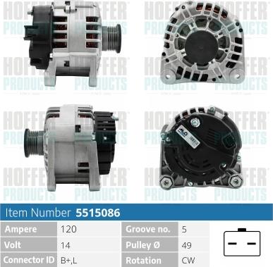 Hoffer H5515086 - Alternator www.autospares.lv