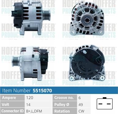 Hoffer H5515070 - Alternator www.autospares.lv