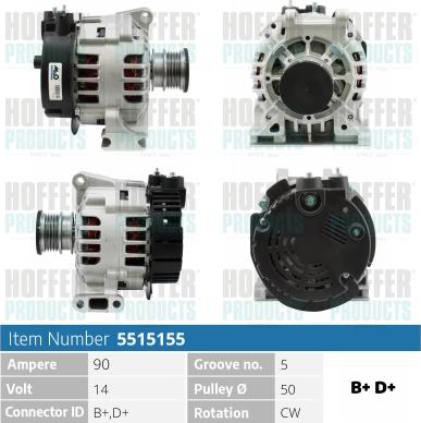 Hoffer H5515155 - Alternator www.autospares.lv