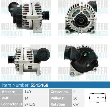 Hoffer H5515168 - Alternator www.autospares.lv