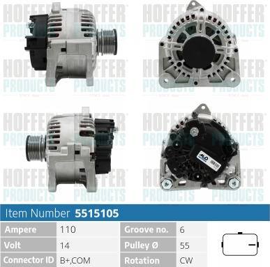 Hoffer H5515105 - Alternator www.autospares.lv