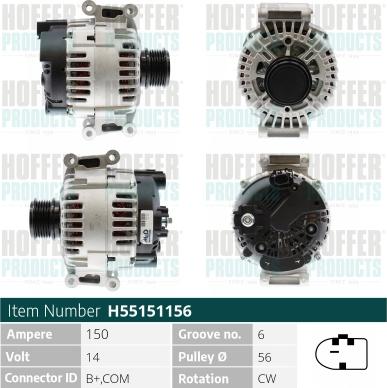 Hoffer H55151156 - Alternator www.autospares.lv