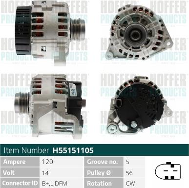 Hoffer H55151105 - Alternator www.autospares.lv