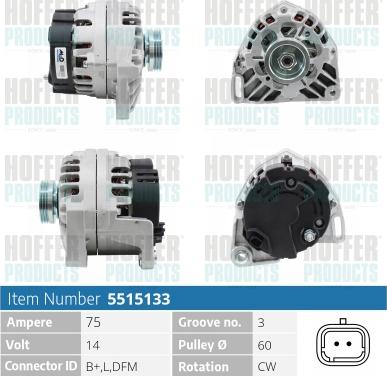 Hoffer H5515133 - Alternator www.autospares.lv