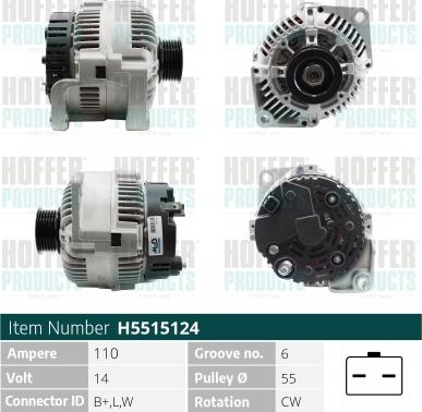 Hoffer H5515124 - Alternator www.autospares.lv