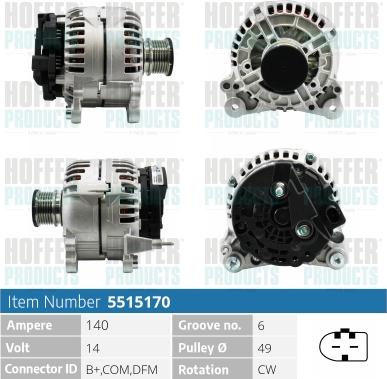 Hoffer H5515170 - Alternator www.autospares.lv