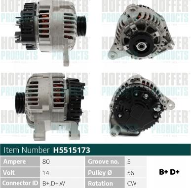 Hoffer H5515173 - Alternator www.autospares.lv