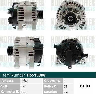 Hoffer H5515888 - Alternator www.autospares.lv