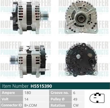 Hoffer H5515390 - Alternator www.autospares.lv