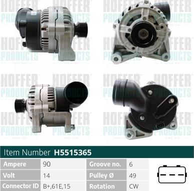 Hoffer H5515365 - Alternator www.autospares.lv