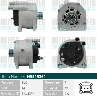 Hoffer H5515361 - Alternator www.autospares.lv