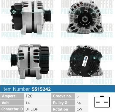 Hoffer H5515242 - Alternator www.autospares.lv