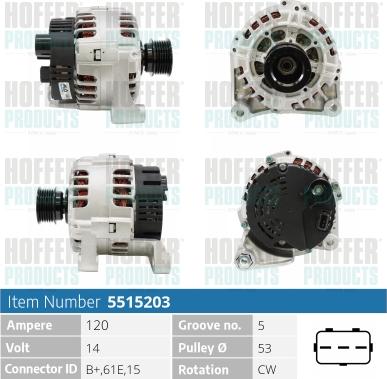 Hoffer H5515203 - Alternator www.autospares.lv