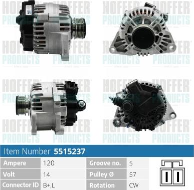 Hoffer H5515237 - Alternator www.autospares.lv